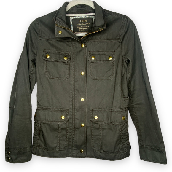 J. Crew Resin Coated Twill Field Olive Green Jacket XXS STYLE: 27584 - Picture 2 of 9